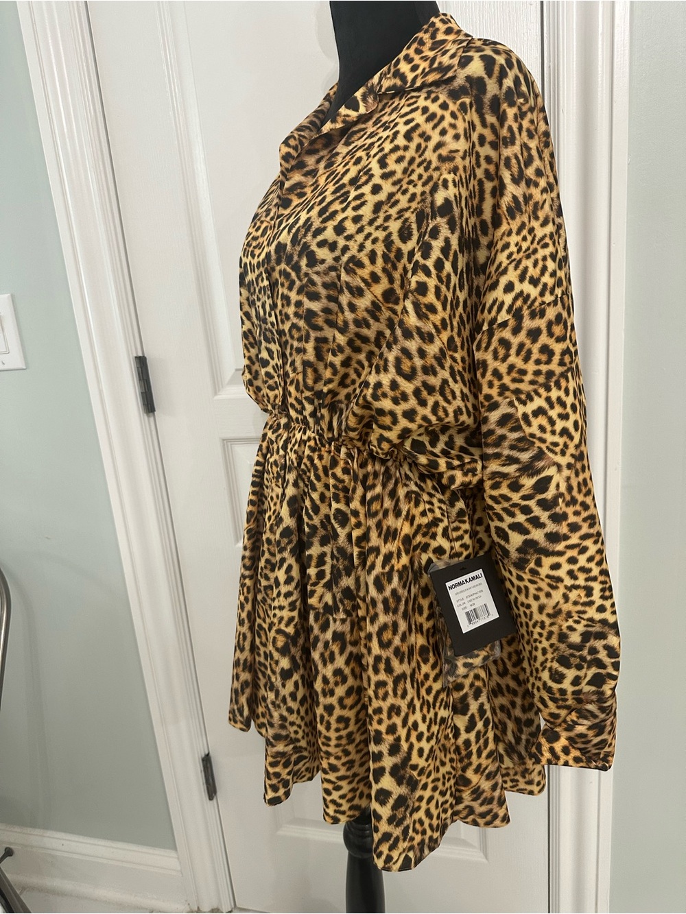 Norma Kamali Leopard-Print Shirt Dress in Black and Gold - Picture 2 of 6